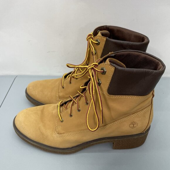 Timberland Brinda Ankle Boots Heeled Booties Nubuck Leather Wheat Tan Womens 9.5 - Picture 3 of 14